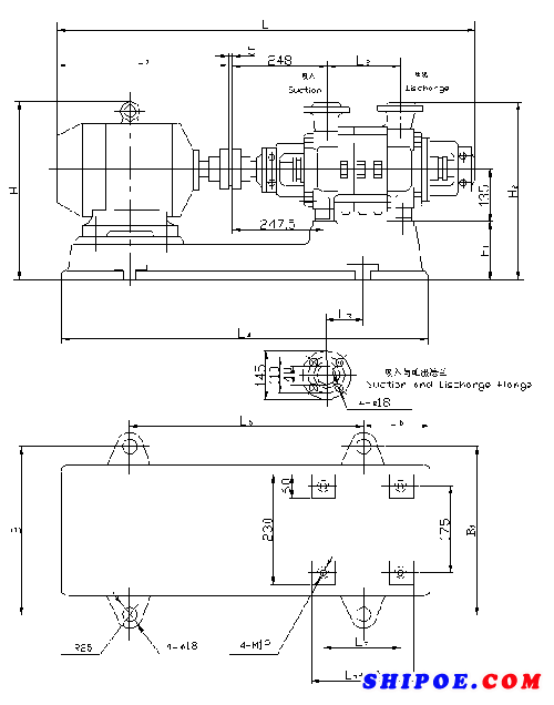 GCJ船用锅炉给水泵安装尺寸图 Overall Dimensions