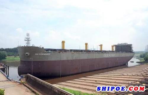 青山船厂为德国Oldendorff航运公司建造的64000吨-10#散货船顺利完成下水节点