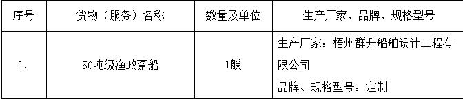 内陆50吨级渔政趸船项目中标结果公告 