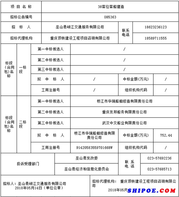 38客位客船建造中標(biāo)公示