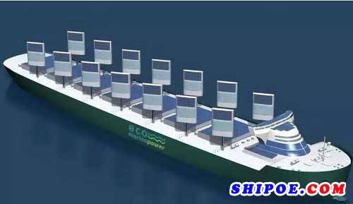 日本的初创公司Eco Marine Power设计了一款带太阳能电池板的帆