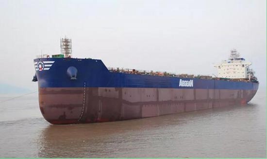 舟山中远海运重工首制8.16万载重吨散货船实现发电机动车节点
