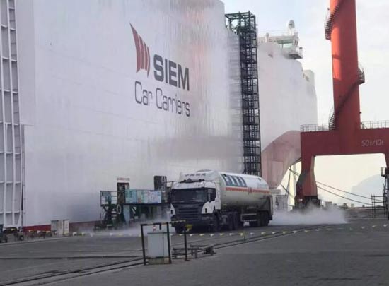 厦船重工7500车LNG汽车滚装船LNG加注项目顺利完成
