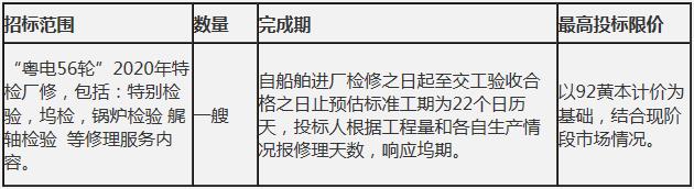 “粤电56轮”2020年特检厂修工程招标公告