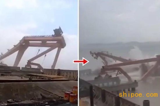 浙江一船厂龙门吊被大风吹入海中 驾驶员坠海