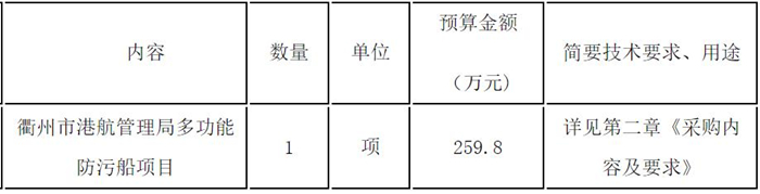 衢州市港航管理局多功能防污船项目的公开招标公告