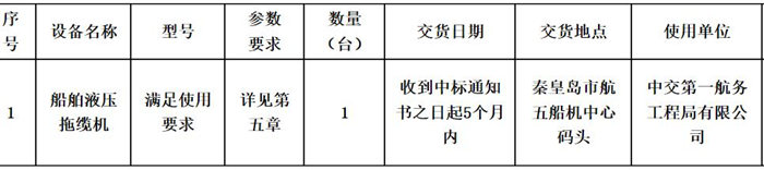 一航局交工63船舶改造液压拖缆机采购招标公告