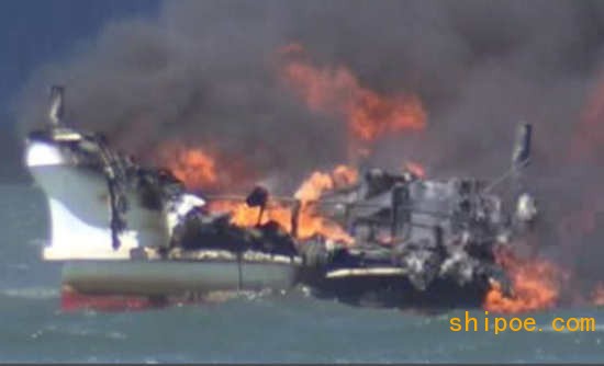 日本一渔船爆炸起火波及旁边两船：火焰黑烟冲天 已致1人死亡