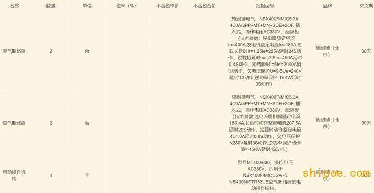 船舶分公司船用空氣斷路器及附件采購