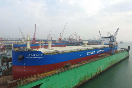 大连中远海运重工62000吨多用途纸浆船双船完成关键节点