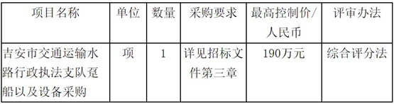 吉安市交通运输水路行政执法支队趸船以及设备采购项目