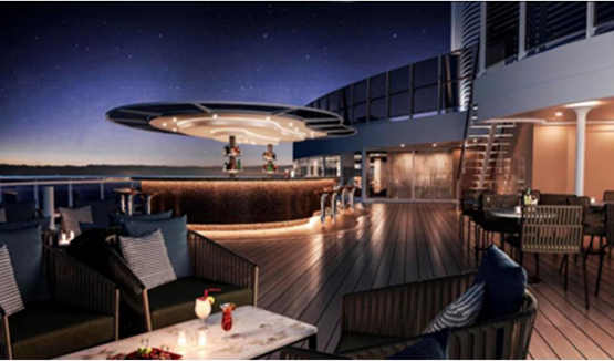 位于船尾的天空酒吧（Sky Bar），賓客可以在此伴著夜色小酌