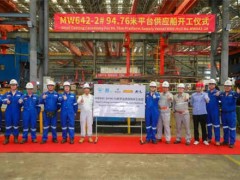 马尾造船94.76米平台供应船（MW642-2）顺利开工